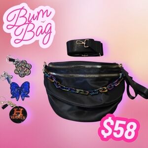 Bum Bag Bundle Deal | Black Nylon Crossbody + Acrylic Chain & 3 Bag Charms